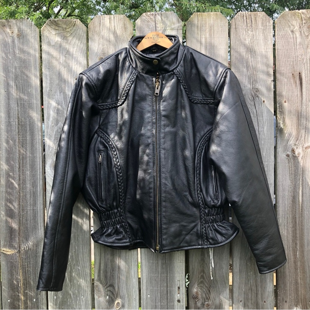 Vintage black leather jacket ladies